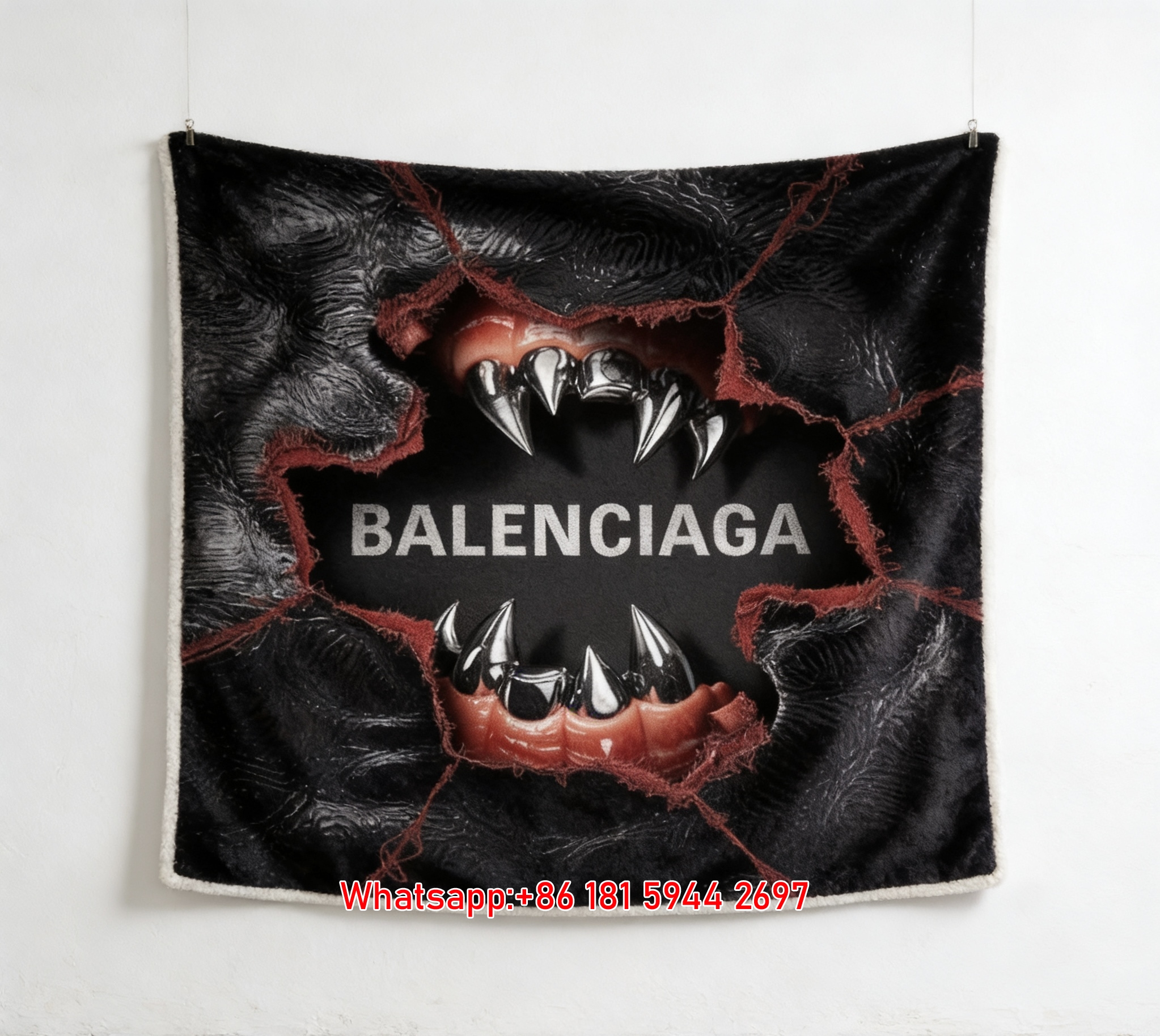 Balenciaga Vampire Fangs Ripped Leather Editorial Flannel Sofa Throw Blanket BA241